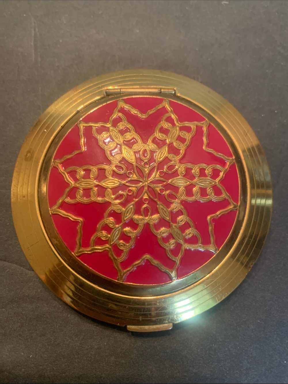 1920’s Richard Hudnut Red Enamel Brocade double mirror makeup compact